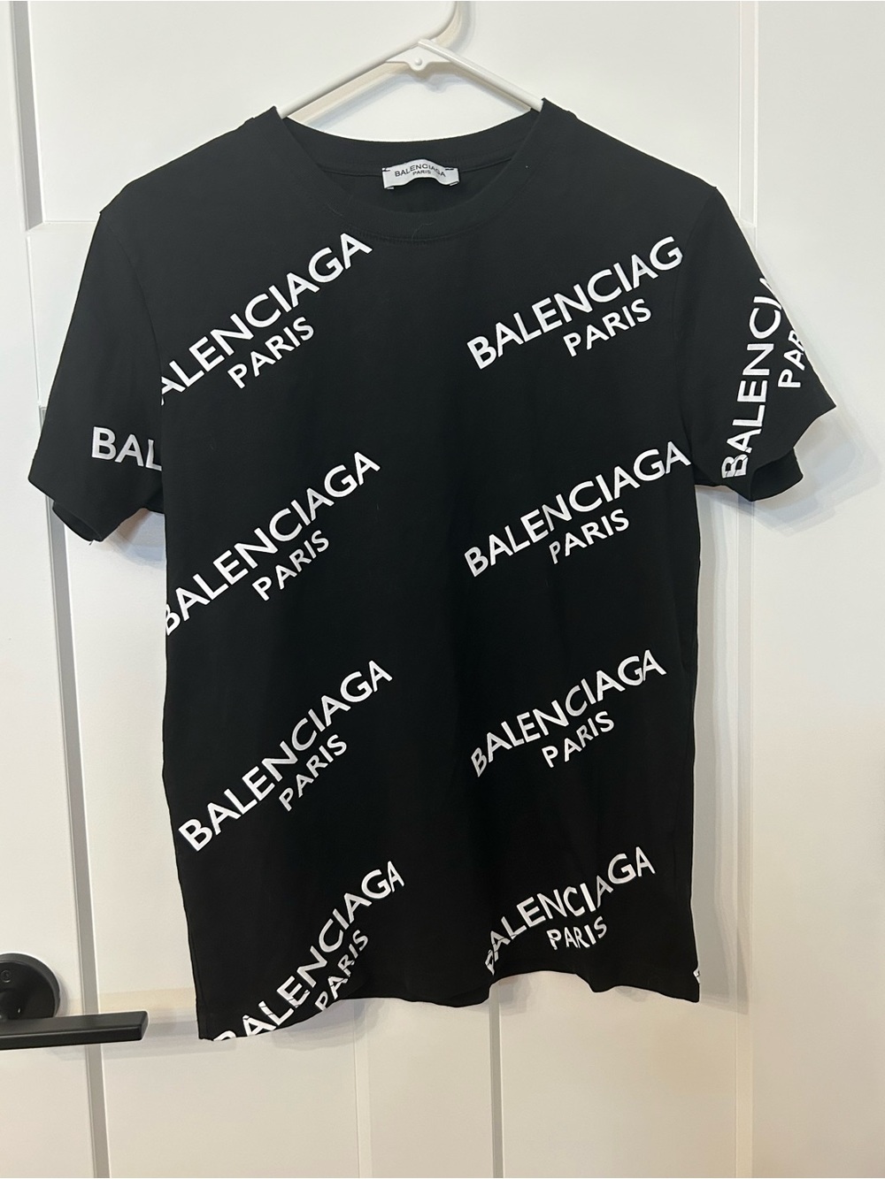 Balenciaga Paris Logo Print Black T-Shirt Small Allover Print Authentic